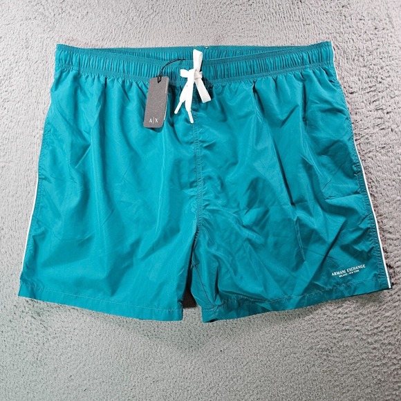 $80 NWT Armani Exchange Swim Trunks Shorts Mens XXL Lined Logo Zip‎ Pocket Green - Picture 1 of 13